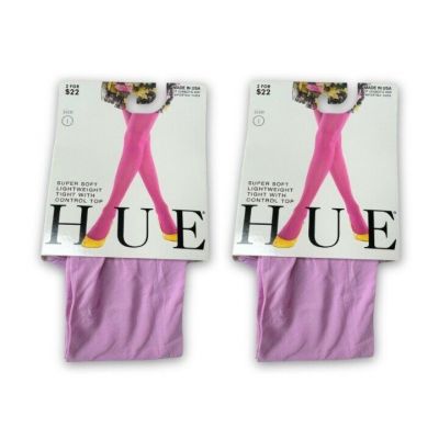 HUE Pink Flirt Super Soft Lightweight Control Top Tights Size 1 U11231 ~ 2 Pairs