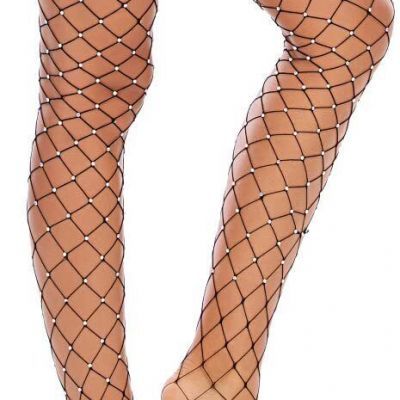 SAFSOU Fishnet Thigh High Stockings, Sparkle Tights, Rhinstone Fishnet Stockings