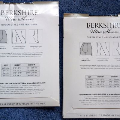NIP x 2 Berkshire Women's Plus Queen Ultra Sheer Control Top Pantyhose