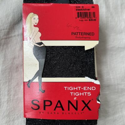 Spanx Sara Blankely Tight-End Tights Patterned Bodyshaping C Black Silver New