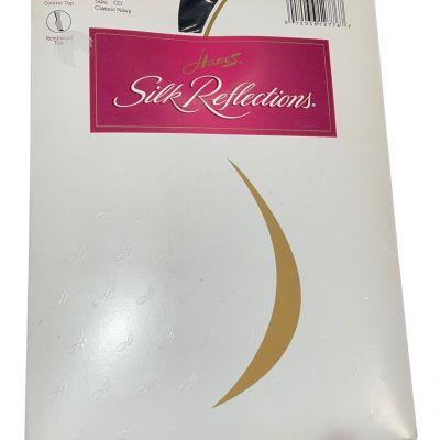 Hanes Silk Reflections Pantyhose Size CD Navy Sheer Control Top Reinforced Toe