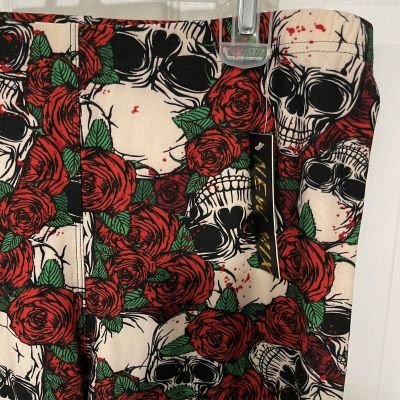 ONE SIZE PLUS SIZE RED ROSE HALLOWEEN SKULL BUTTERY SOFT LEGGINGS NWT