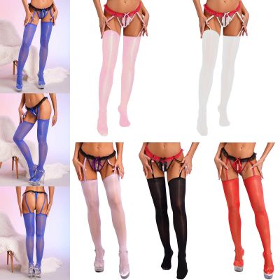 Women's Thigh-high Stockings Exotic Pantyhose Glossy Tights Lace Hosiery Sheer