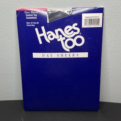 Vtg Hanes Too Day Sheers Pantyhose Classic Navy Control Top Sandalfoot Size AB