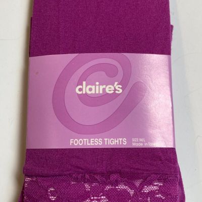 Claire's Hot Pink Footless Nylon Lace Hem Tights Size M/L