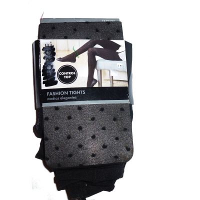 George Fashion Mini Dot Control Top Silky Sheer tights size 2 Black 125-165 lbs
