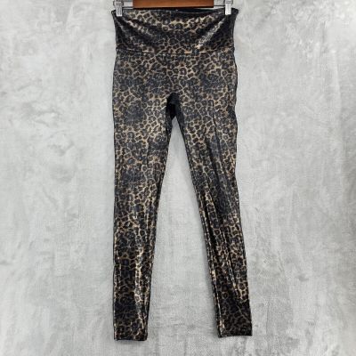 Spanx Women's Large Wet Look Faux Leather Leopard Leggings Stretch Animal Print