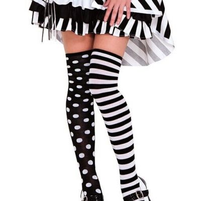 Black White Polkadot Striped Thigh High Stockings Ravewear Pride Festival
