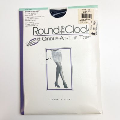 Vintage Round the Clock Girdle Top Pantyhose - Size B - French Navy Blue 135