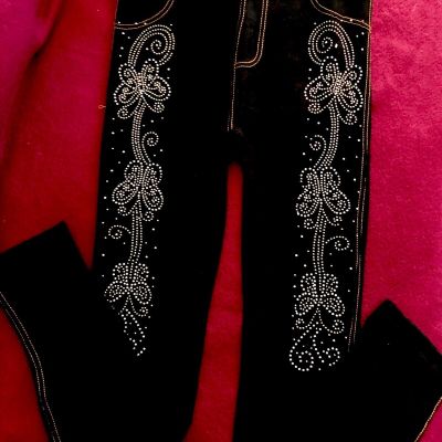 Womens Size S Black Leggings Waist 26-28 Korean Fashion Inseam 27 bead embellish