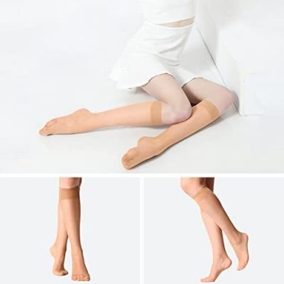 12 Pairs Lady's Sheer Knee High Stockings 6 Pairs Black6 Pairs Natural