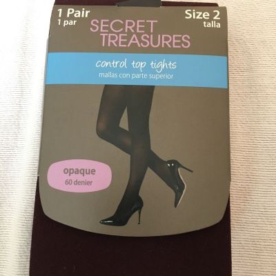 Secret Treasures women's fashion tights burgundy opaque control Top Size 2