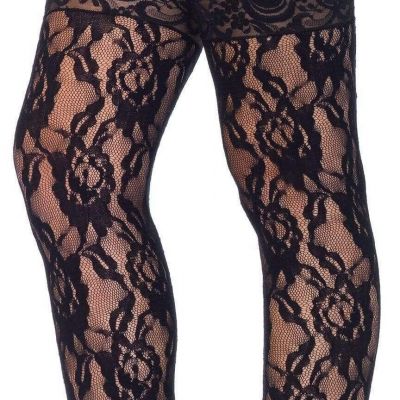 Exotic Rose Lace Thigh High Stockings With Lace Top Leg Avenue 9762 One Size