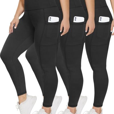TNNZEET 3 Pack Plus Size Leggings with Pockets, Women’s Black Maternity Yoga Pan