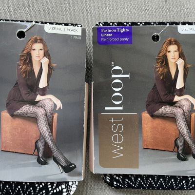 2~WEST LOOP FASHION TIGHTS BLACK LINEAR TIGHTS SIZE M/L Fast Shipping