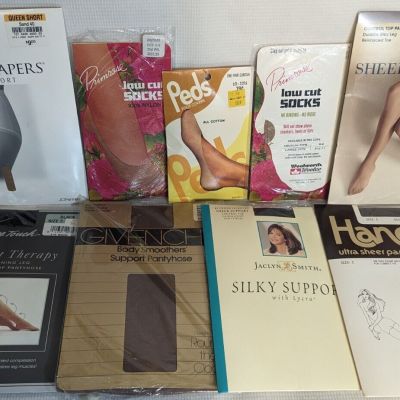 Vtg Lot  9 Pantyhose Low Cut Socks 80's 90s Unopened Hanes Jacyln Smith Givenchy