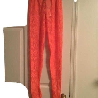 New W/tags Gucci Orange Floral Lace Tights With G Embroidery Size Medium