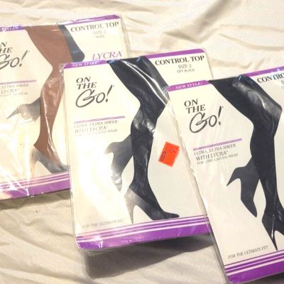 3-pair LOT On-the-GO ULTRA SHEER Pantyhose Sz 2