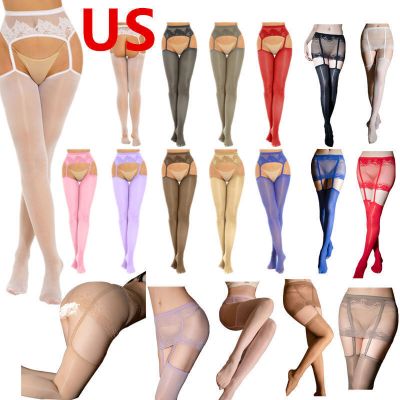 US Women's Pantyhose Glossy Sheer Suspender Semi See Through Stockings Tights