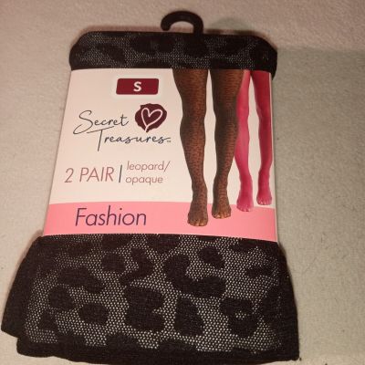 NWT Secret Treasures Women's Wine Red Opaque & Black Leopard Tights- Size S
