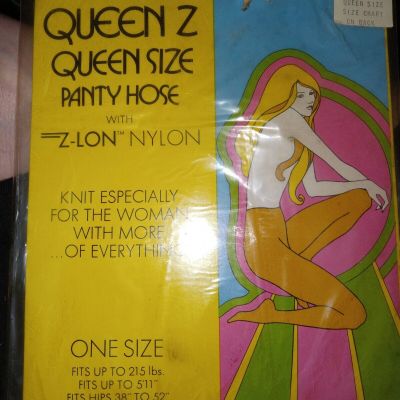 Vintage Pantyhose Queen Z Nylon One Size 1970s Full Width Panel Zayre 100perc Z-lon
