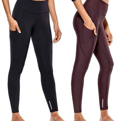 2 Pack Reflective High Waist Yoga Pants with Pocket Tummy Control Workout Runnin