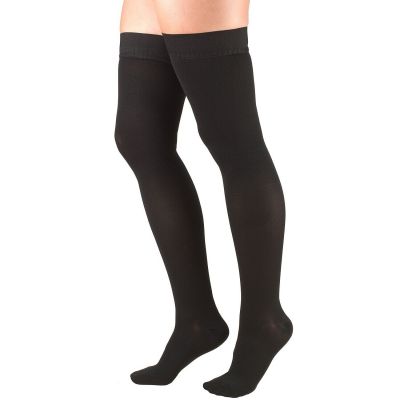 Truform Stockings Thigh High Closed Toe Dot Top: 20-30 mmHg L BLACK (8868BL-L)