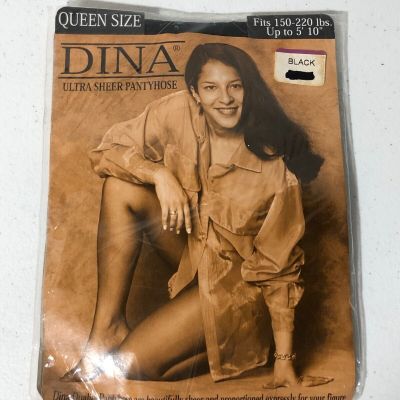 DINA Ultra Sheer Queen Size Pantyhose Black New Old Stock 150-220lbs 5' 10