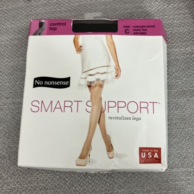 No Nonsense Smart Support Sheer Toe Pantyhose size C Midnight Black Control Top