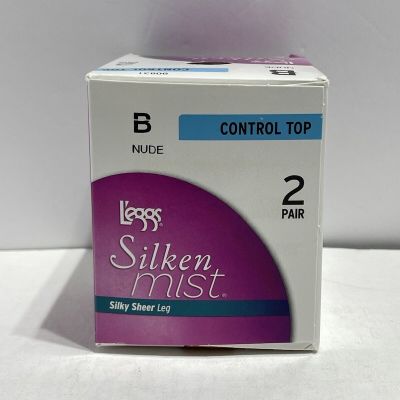 L'eggs Silken Mist Women's Control Top 2pk Pantyhose Nude Size B New In Box