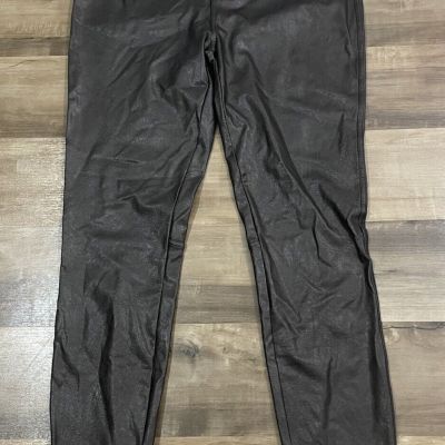 Spanx Women's Size XL Black Ankle Leather Like Skinny Pants Metallic Pull On