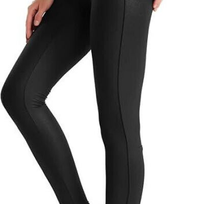 Women's Button Stretchy Faux Leather Leggings Sexy High Waisted Thermal XXXL