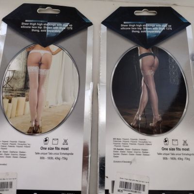 LOT OF 2 Dreamgirl Lace Sheer Thigh High Stockings Lingerie 0005 WHITE & NUDE