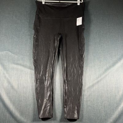 Spanx Womens Leggings Black Faux Leather Pull On Metallic Size 3XL Nylon Blend
