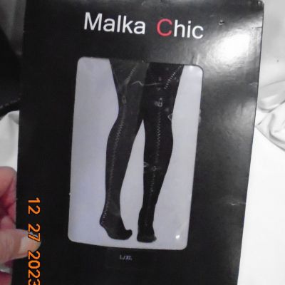 MALKA CHIC new with tags FLOCKED tights WITH ZIPS black/silver size L/XL