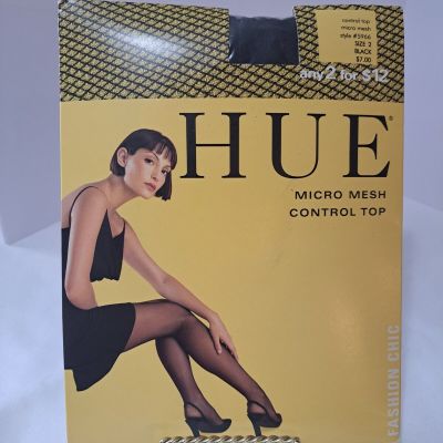 Hue Black Micromesh Control Top Pantyhose Size 2 Style #5966
