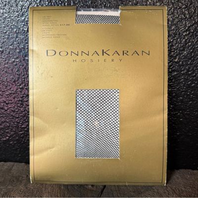 Vintage Donna Karan Hosiery Black Fishnet Tights Nylons Size Medium Tall