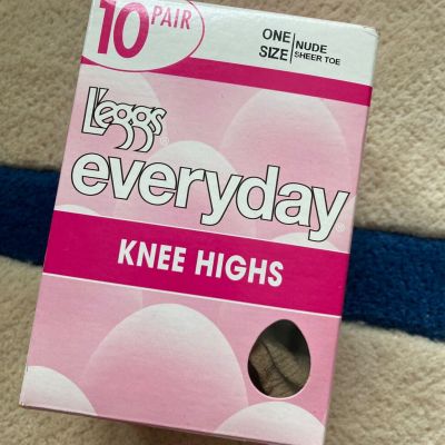 Open Box Leggs Everyday One Size 5 Pair Sheer Toe Knee High Socks Pantyhose USA