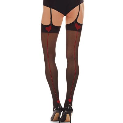 Stockings Sealed with a Heart Backseam Sheer Stockings Black/Red 3X/4X MeMoi NWT
