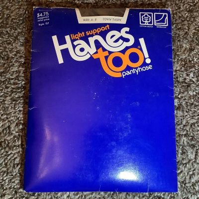 Vintage Hanes Too! light support pantyhose, color town taupe, size: AB