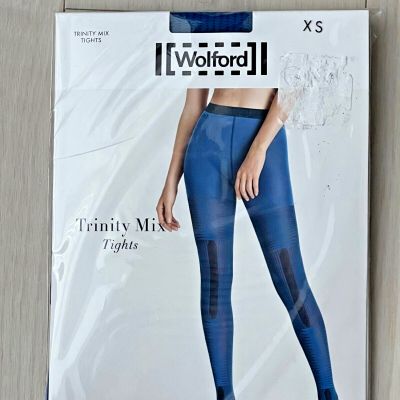 Wolford 14725 Trinity Mix Tights Electric Blue / Black ( XS )