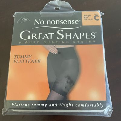 No Nonsense Great Shapes Pantyhose Tummy Flattener C Midnight Black Sheer Toe