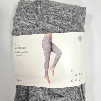 New Day Cozy Leggings Womens Large Wide Waistband Stretch Heather Gray