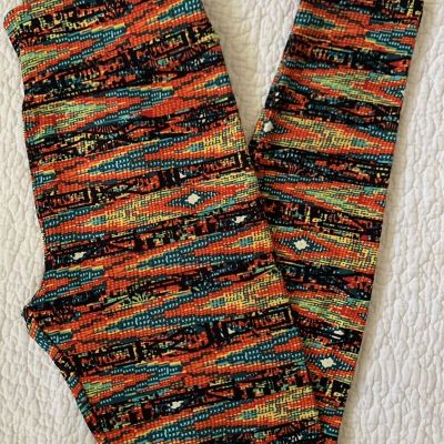 Lularoe Leggings OS BRIGHT Multicolor Pixelated Aztec Southwest Zig-Zag Stripes