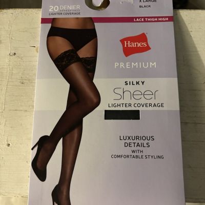 Hanes Premium Silky Sheer Lace Thigh High Stockings Size XL New
