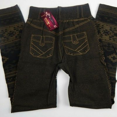 Y.X.S Charm Fashion Women's Juniors Brown Printed Leggings One Size Fits Most
