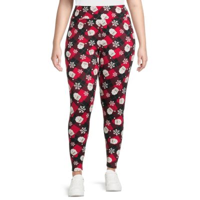Feeling Festive Women's Plus Christmas Holiday Leggings, Red Plaid Size 0X(14W)
