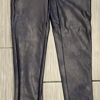 Spanx Faux Leather Leggings Dark Blue Navy Size Large Stretch Shiny Soft