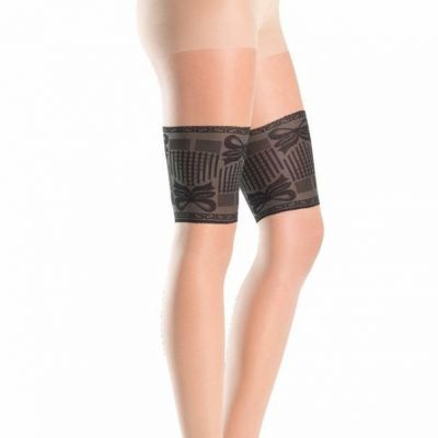 Faux Lace Top Thigh Highs Tights Back Seam Bow Detail Pantyhose Nude Black BW777