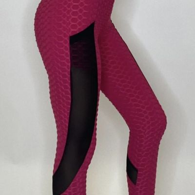 L/XL Burgundy Black Sheer Side High Waist Scrunch Butt Lift Texture Legging Yoga